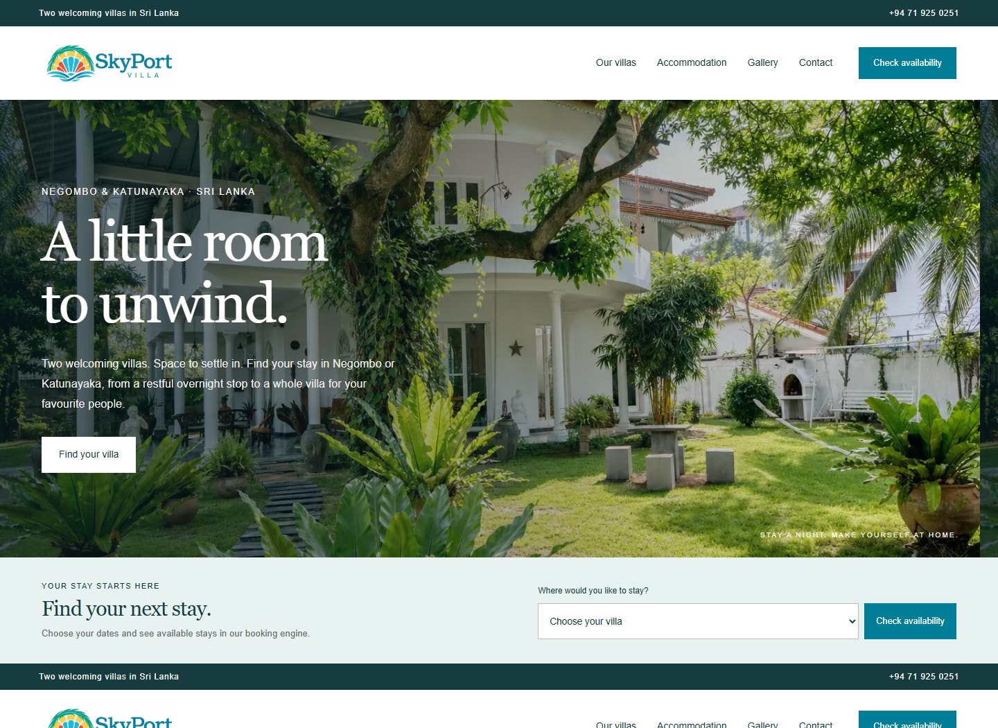 Screenshot of the Skyport Villas website